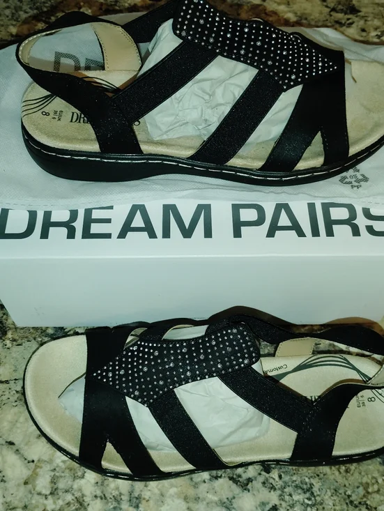 Dream Pairs Black Slingback Sandals with Rhinestone Accent 8 New In Box - Picture 3 of 5